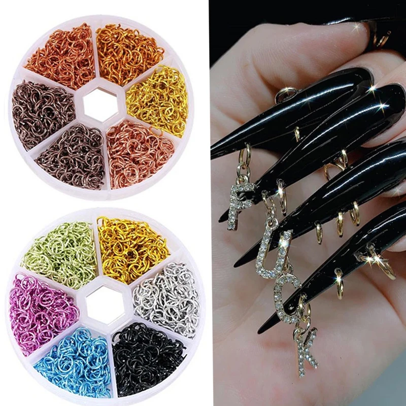1000pcs Piercing Dangle Punk Nail Charm 3D Gothic Metal Alloy Loops Piercing Nail Jewelry DIY Connect Hoop Nail Ring Decoration^