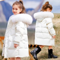 hssczl girls white down jackets winter thicken childrens coat girl fashion outerwear overcoat hooded big fur 2022 new clothes