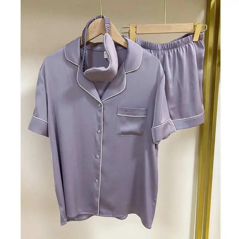 Pajamas for Women Pyjamas Simulated SILK PAJAMA Suit Terno Short Sleeve Sleepwear Two-piece Silk Housewear