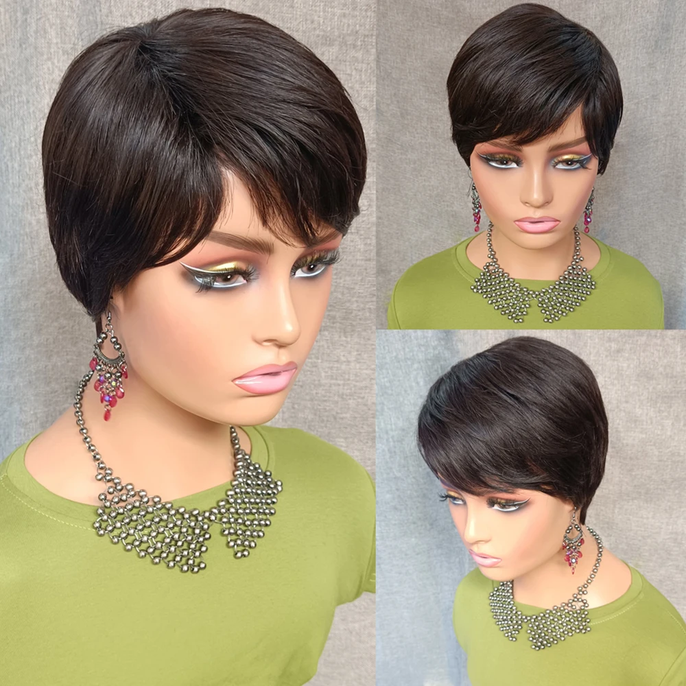 Короткие парики парик из человеческих волос с челкой бразильские волосы для