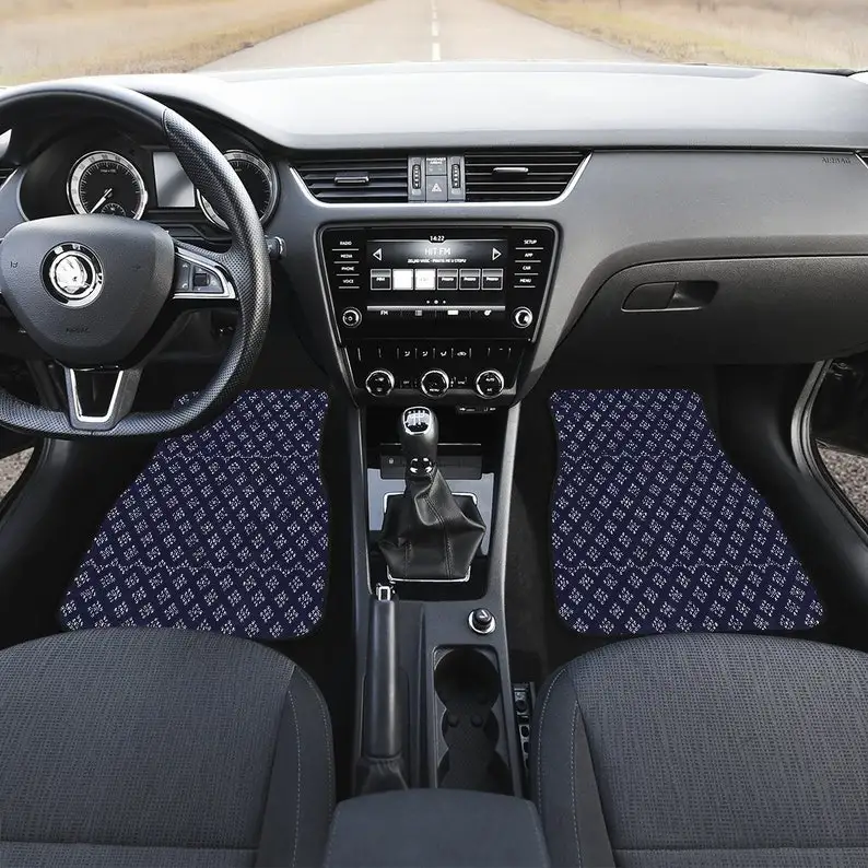

Navy Blue Pattern Car Floor Mats Set, Front and Back Floor Mats for Car, Car Accessories
