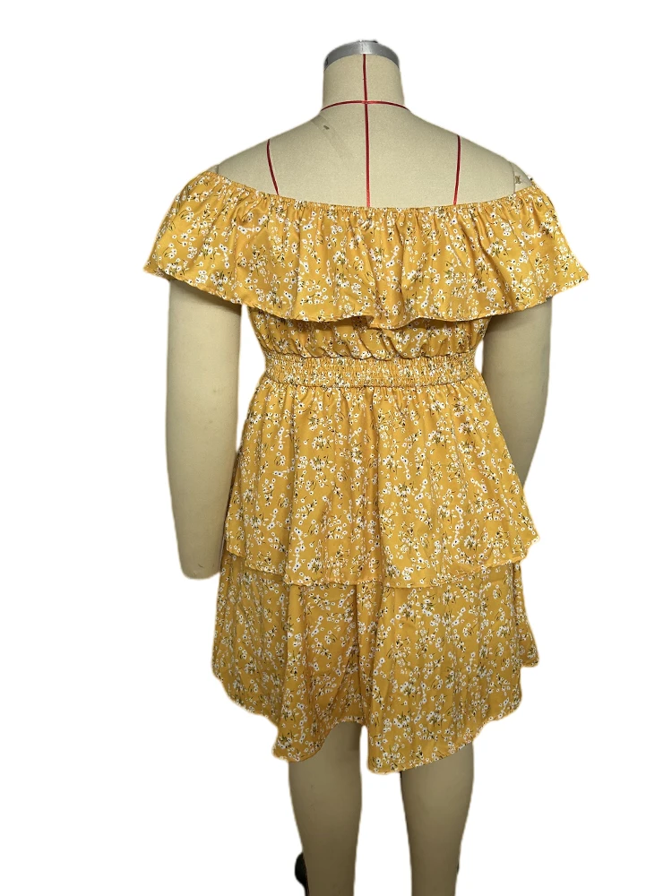 Plus Size Dress for Women  Print Off Shoulder Casual Elegant Midi Spring Summer Casual Short Sleeve Chiffon A Line Dress