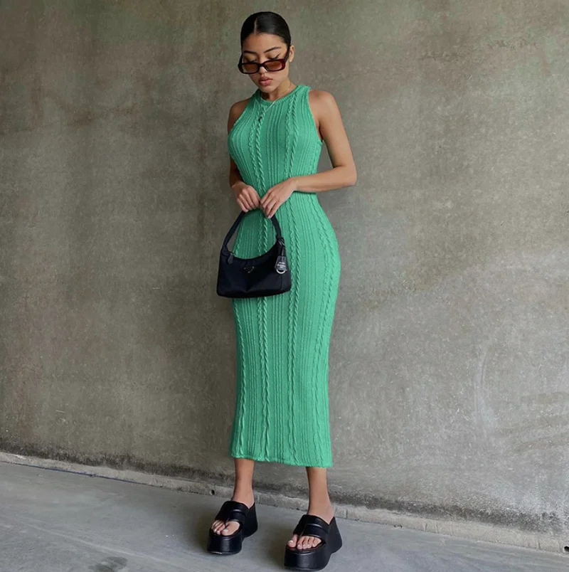 

Hot selling women's clothing 2022 new summer fashion casual knitted sleeveless round neck dress women