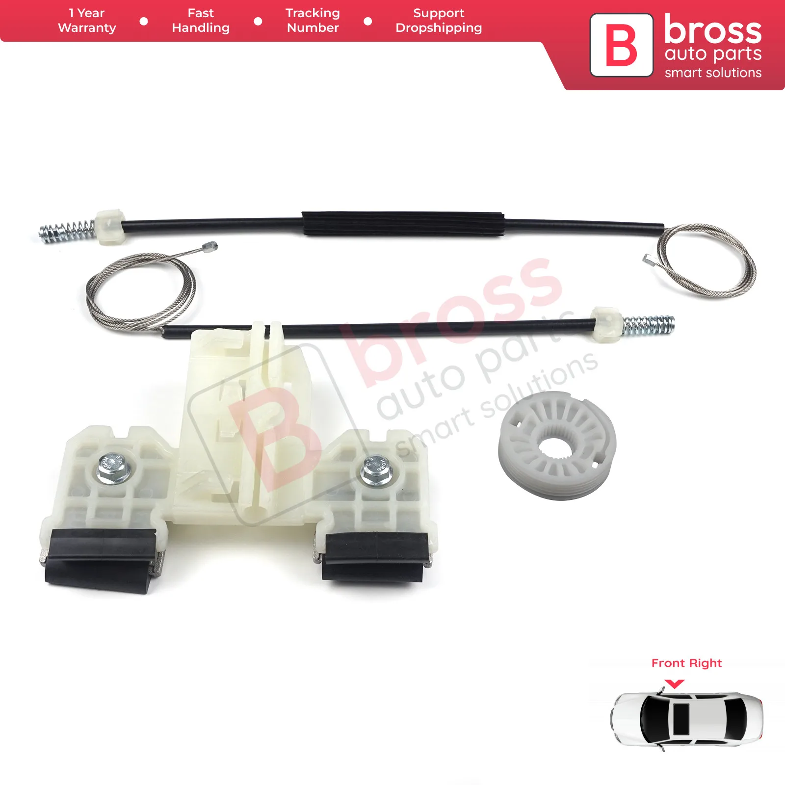 

Bross Auto Parts BWR5075 Electrical Power Window Regulator Repair Kit Front Right Door Side for Skoda Fabia 5J MG 2008-2014