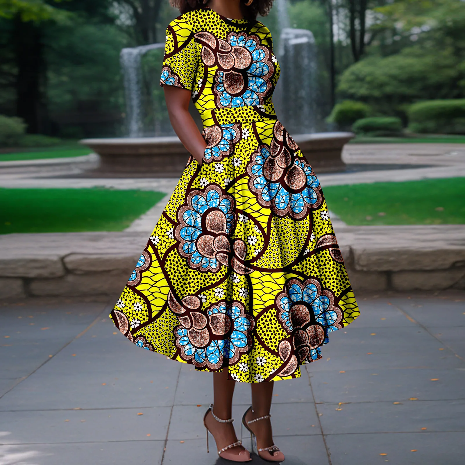 Женские африканские платья с коротким рукавом ткань принтом Анкары повседневные