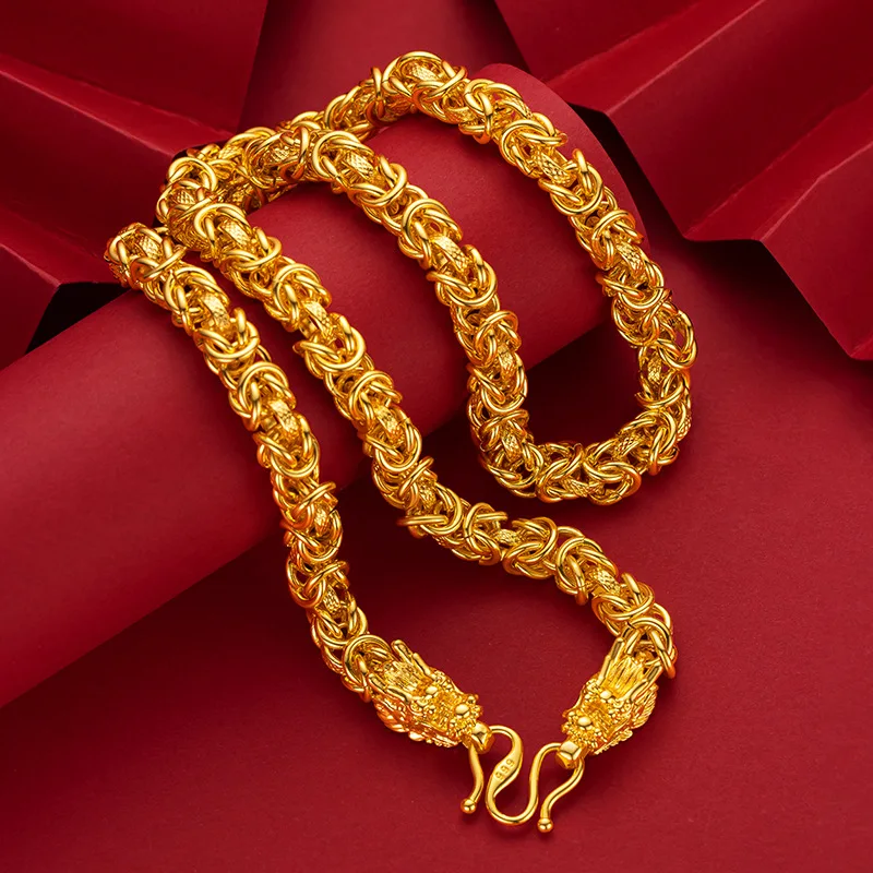 Ожерелье из настоящего 24-каратного золота с гладким килем для мужчин, ювелирное изделие из золота 999 пробы для свадьбы, помолвки, дня рождени...