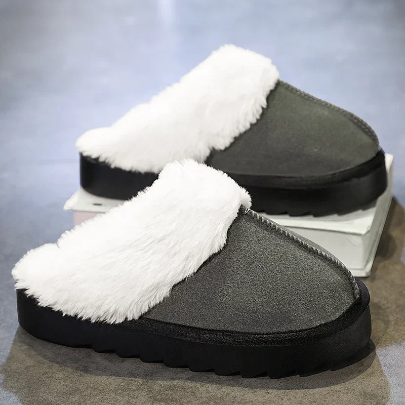 Женские зимние меховые шлепанцы без шнуровки сохраняющие тепло домашняя