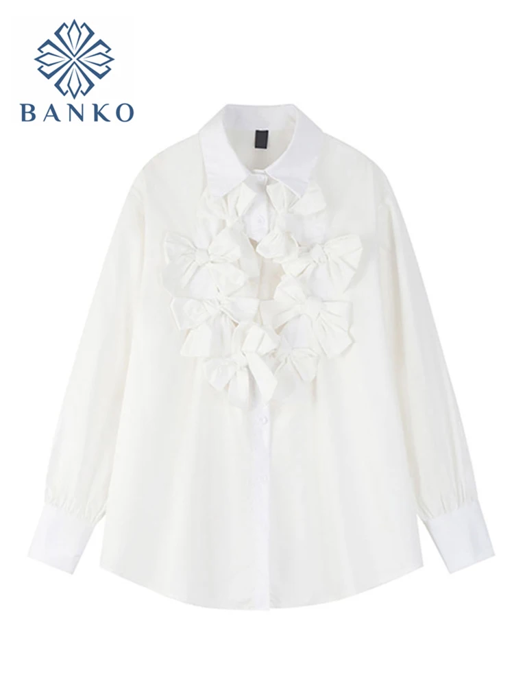 Chic Bow Hollow Out Shirt For Women Sexy Blouse Long Sleeve Vintage Casual Female Elegant Turn-down Collar Office Ladies Shirt