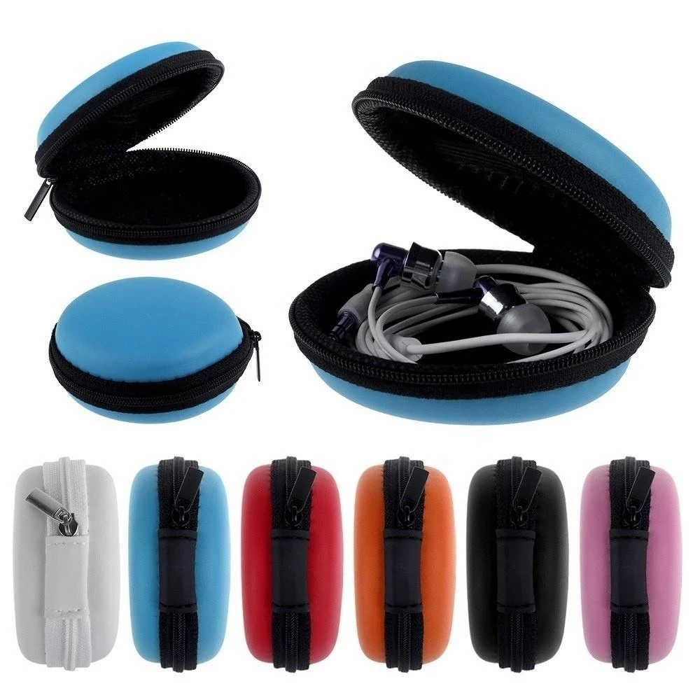 

New Portable Mini Zippered Round Shape Headphones Case Data Cable TF Cards Headset Storage Box Hard Earphone Case