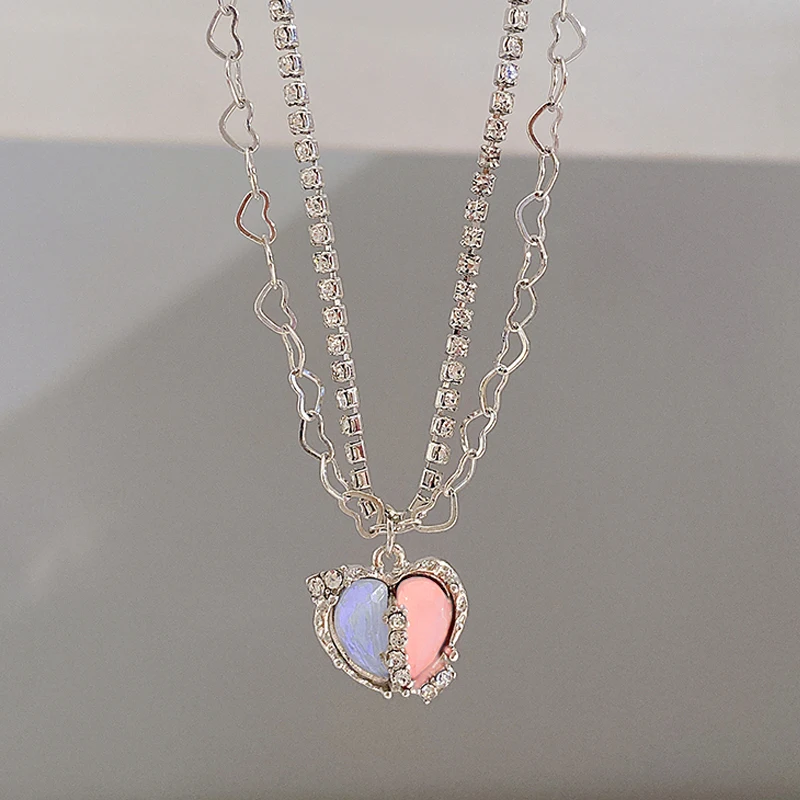 17KM Kpop блестящее ожерелье с подвеской Y2K сердце серебряный цвет цепочка Чокеры