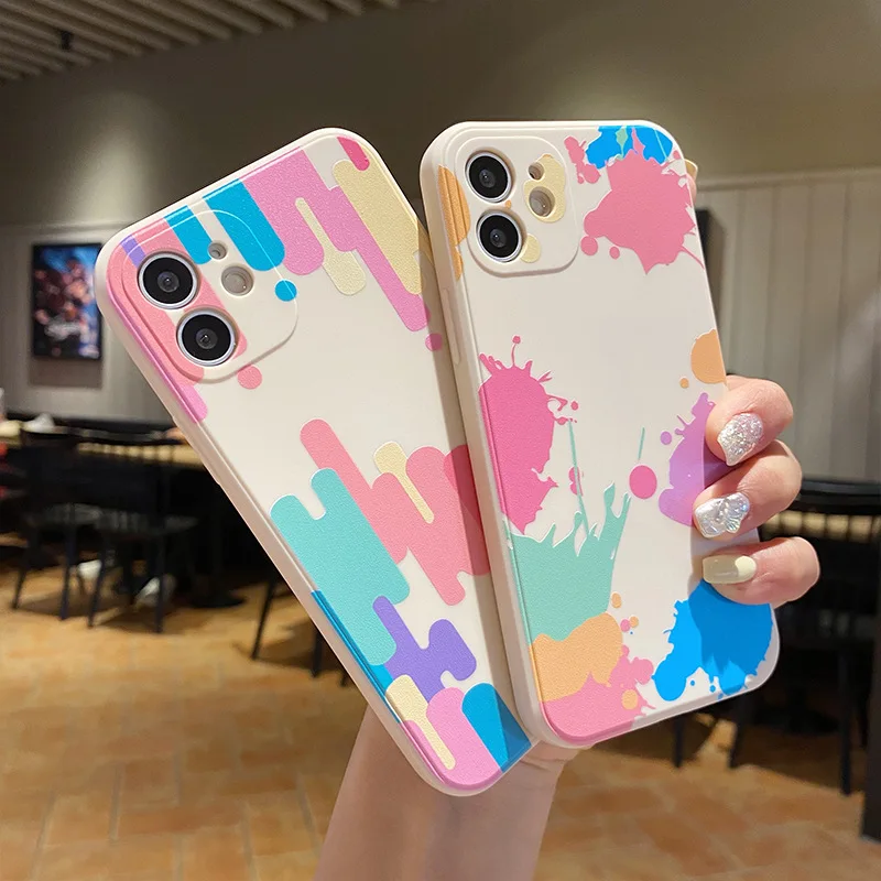 

Rainbow Cases For iPhone 11 13 Pro MAX 12 Mini X XR XS 6 6S 7 8 Plus SE 2020 White Phone Protect Luxury Cover Coque Silicone Gel