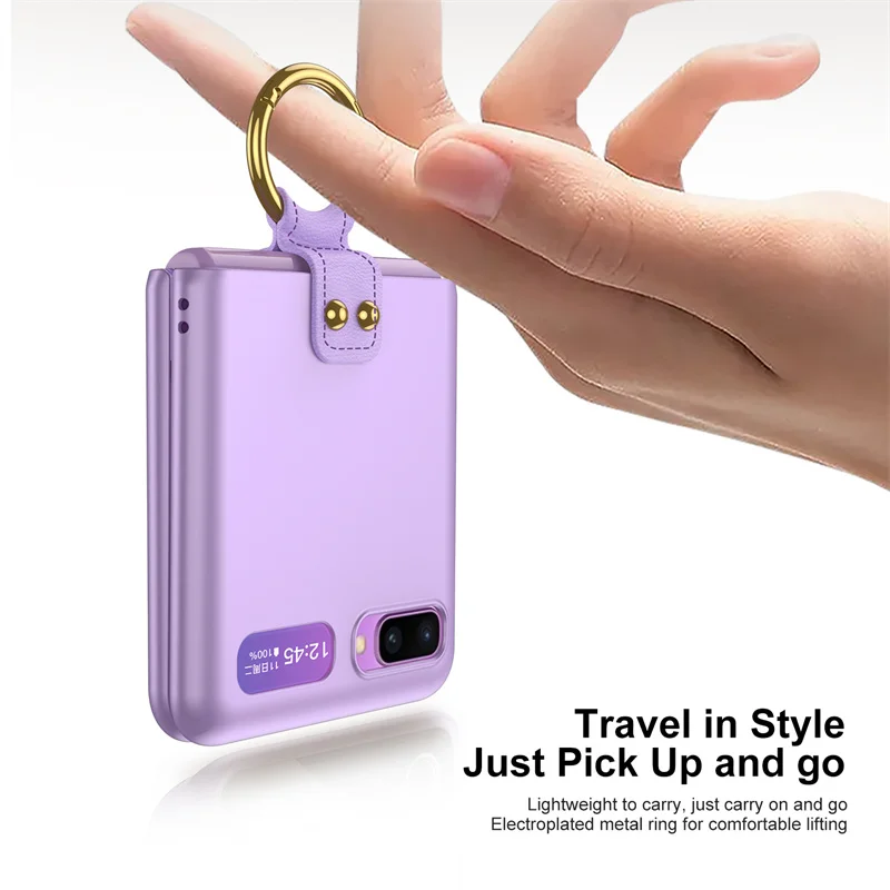 

2022 For Samsung Galaxy Z Flip Case Ultra thin Plain PC Shockproof Finger Ring Flip Case For Samsung Galaxy Z Flip Back Cover