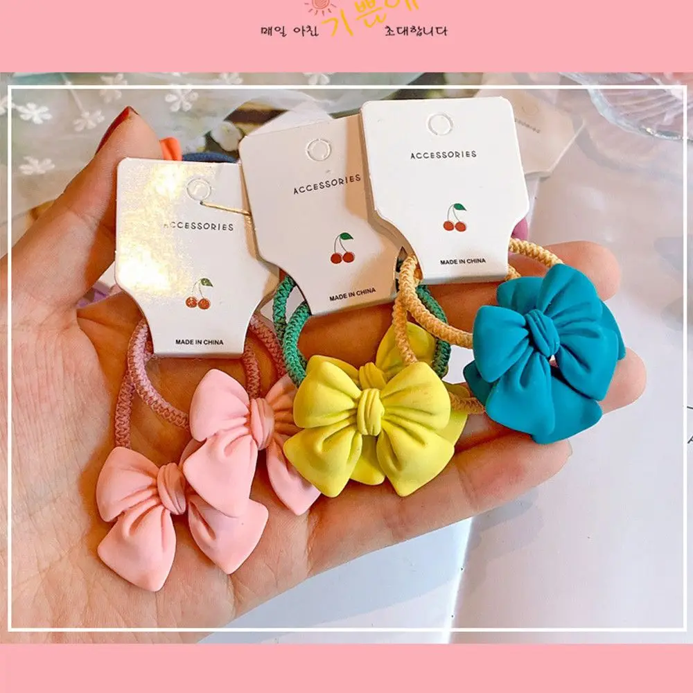 

2pcs Candy Color Bowknot Hair Gum Cute Children Hair Bands Girls Hair Rope Bow Hair Ties Ponytail Holder