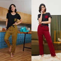free shipping to korea style summer womens home wear t shirt casual outfits pyjamas toppants asian sleep clothes 2 piece sets