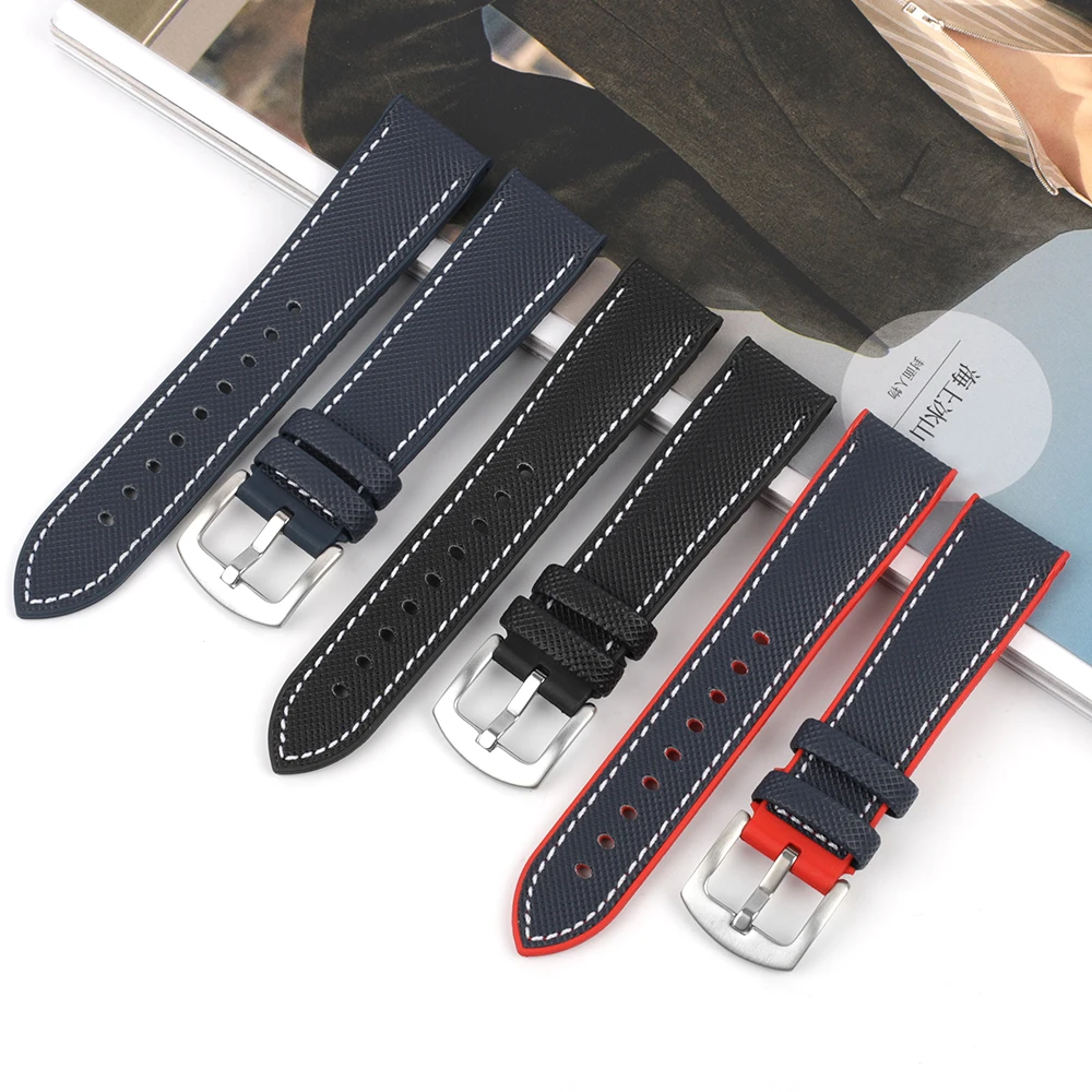 20mm 22mm Silicone Oxford Fabric Strap Men Waterproof Breathable High Quality Rubber Wrist Bracelet for Summer Outdoor Sports