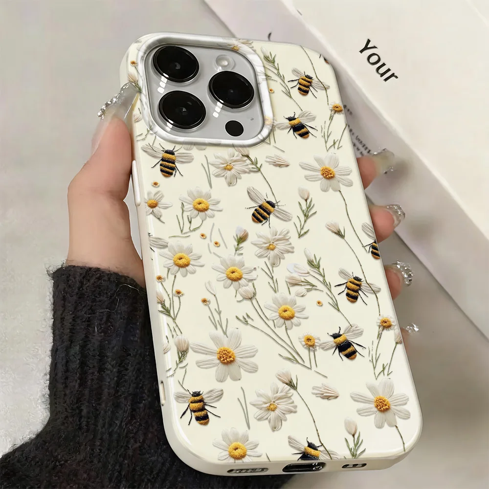 Фото Чехол с ромашками и пчелами для iPhone 17, 16, 15, 14, 13, 12, 11 Pro Max, ударопрочный мягкий чехол для телефона 13 Pro Max, 15, 16, 17 Air №4