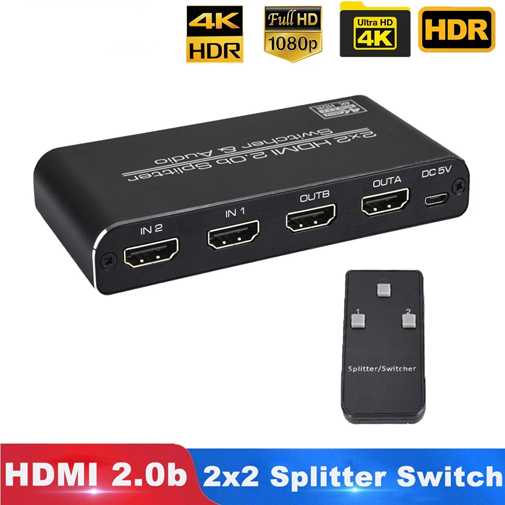 

4K 2K@60Hz HDMI Splitter Switcher 2 In 2 Out With Audio HD 4K HDCP2.2 HDR HDMI 2X2 Matrix Switcher 3D HDCP 2.2 18Gbps 24bit