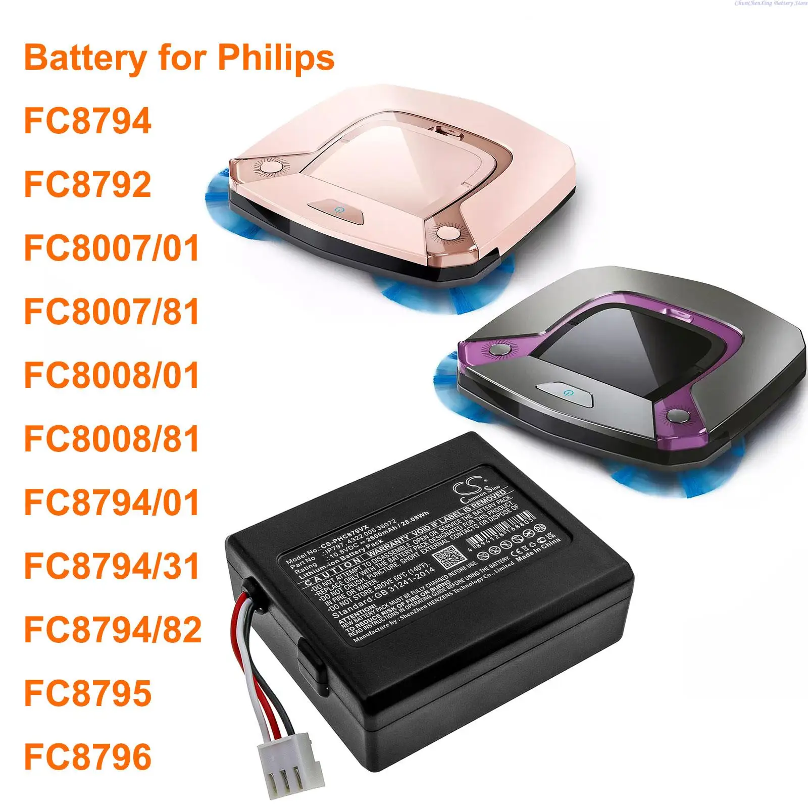 Аккумулятор GreenBattery2600mAh для Philips FC8794,FC8792,FC8795,FC8796,FC8007/01,FC8008/01