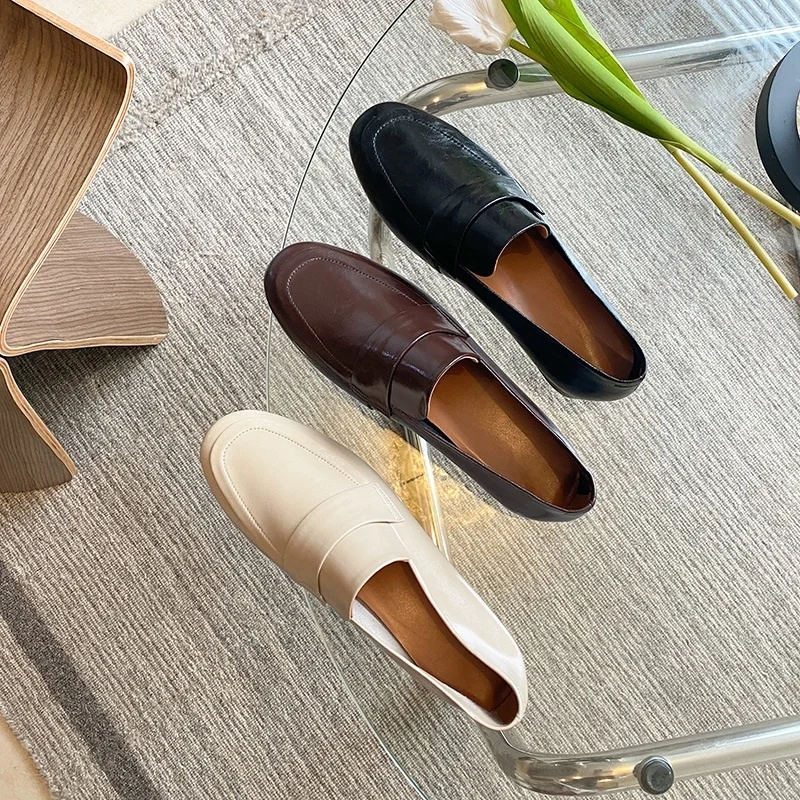 

Simple Flat Woman Shoes Slip On Loafers Korea Style Cow Leather Women Shoe Handmade Girls Flats Comfortable Ladies Mules