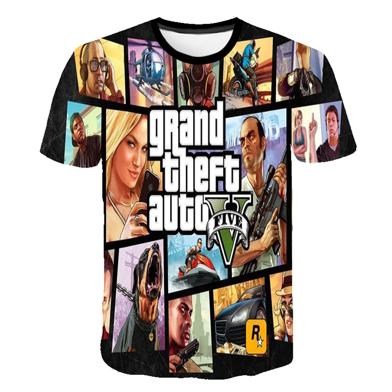 Новинка 2022 летние футболки для мальчиков с принтом Grand Theft Auto Game GTA 5 крутая