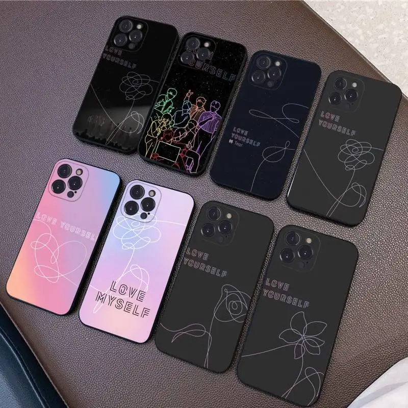 

Love yourself Flower Kpop Phone Case Silicone Soft for iphone 14 13 12 11 Pro Mini XS MAX 8 7 6 Plus X XS XR Cover