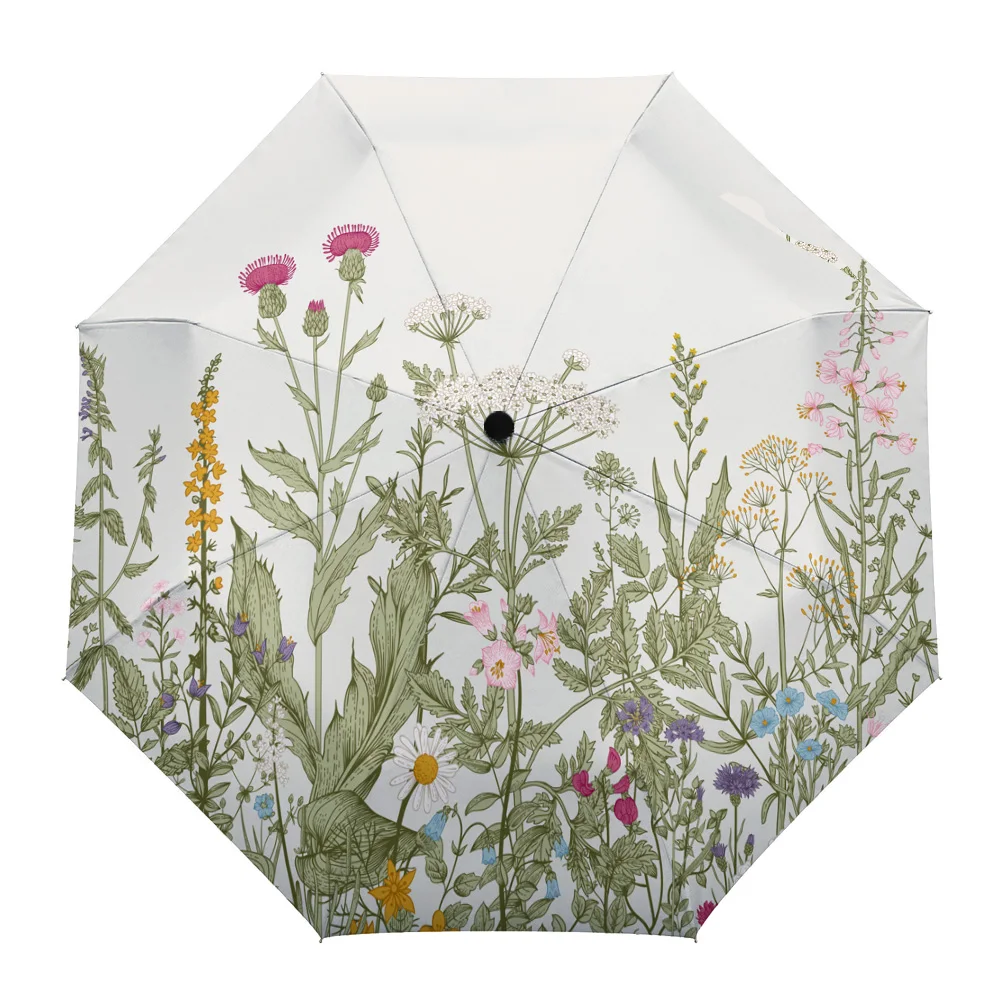 

Flowers Leaves Branches Rain Foldable Umbrella for Women Males Eight Strands Sunny Umbrella Fully-automatic Umbrella