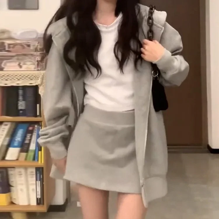 Осенняя толстовка полуплатье корейский стиль одинаковый женский костюм