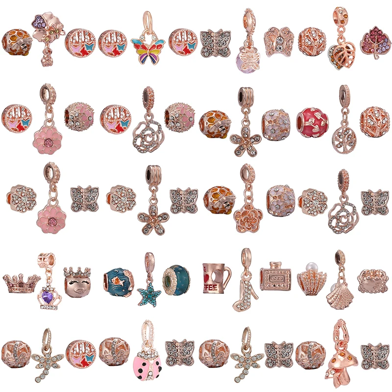 

3Pcs/Lot Rose Gold Colorful Butterfly Charms Beads Pendant Fit DIY Brand Charms Bracelets Necklaces For Women Jewelry Making