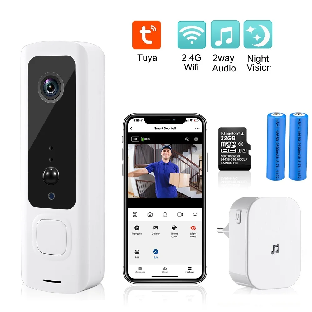 

, WIFI Doorbell Camera PIR Alarm Door Chime IR Night Vision Smart Home Wireless Video Door Bell Intercom Security Camera