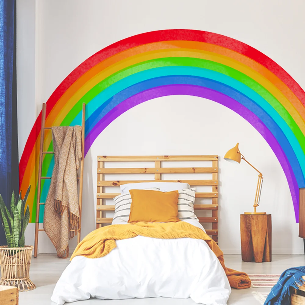 ew akwarela tęcza zdejmowana naklejka ścienna przedszkole Peel&ampStick ściana salon naklejki artystyczne wnętrze pokoju chłopca Home Decor