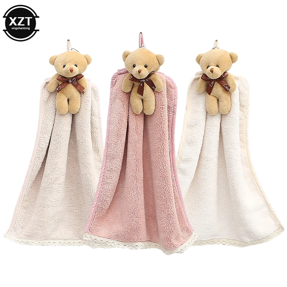 

Coral Velvet Quick-Dry Hand Towel Lovely Bear Soft Absorbent Hanging Cloth Skin Friendly Children's Handkerchief Kitchen Towels