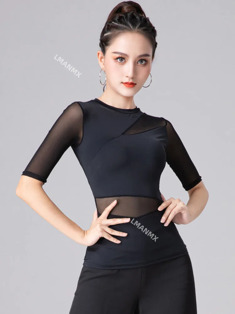 Сетчатые Лоскутные Топы для латиноамериканских танцев бальных стандартная