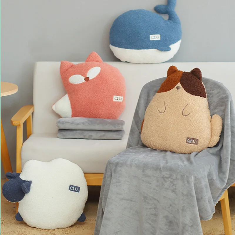 

Bubble Kiss Cartoon Animal Wool 2 In 1 Pillow Blanket Together Lovely Office Nap Seat Cushion Home Sofa Car Decorative Cushion