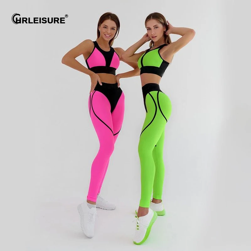 

CHRLEISURE New Seamless Peach Hip Fitness Pants Suit High Waist Tight Breathable Pants Woman Gym Fitness Sexy Sports Bra Suit