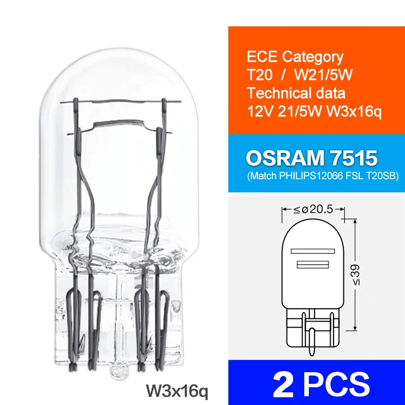 

Автомобильные сигнальные лампы T20 7440 Задний тормозBack-up Поворотный боковой фонарь Галогенные лампы 12 В WY21W W21/5 Вт OSRAM 7504 7505 7515 12065/12066 2 шт.