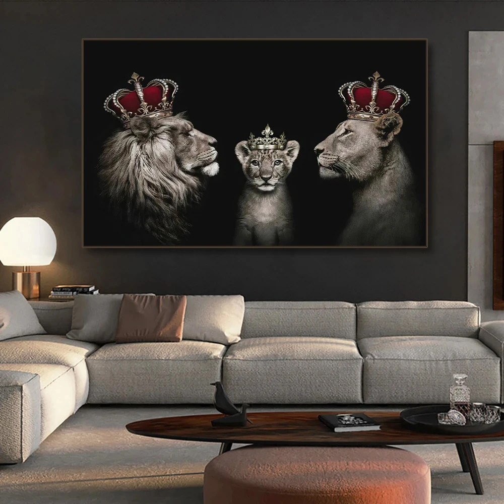 

Abstract Black White Lion King Family Canvas Painting Wall Art Africa Animal Posters Prints For Living Room Home Decor Mural