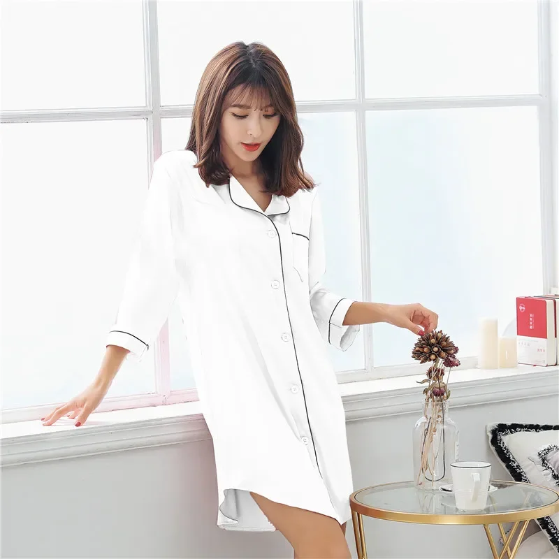 Sexy Fashionable Ice Silk Long Robe Beach Style Nine-point Sleeve Thin Homewear Sleep Dress Women's