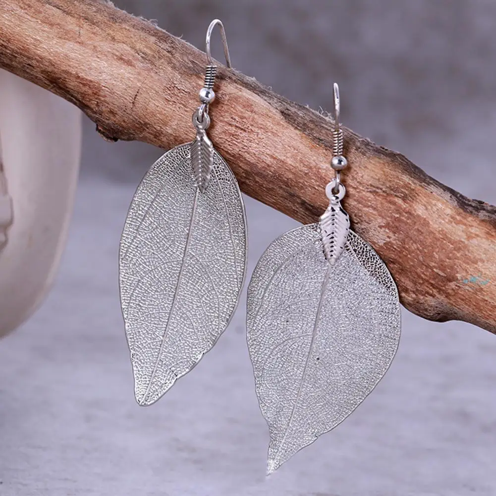 

Tree Leaf Shape Alloy Hollow Bright Dangle Hook Earrings Fashion Jewelry for Wedding