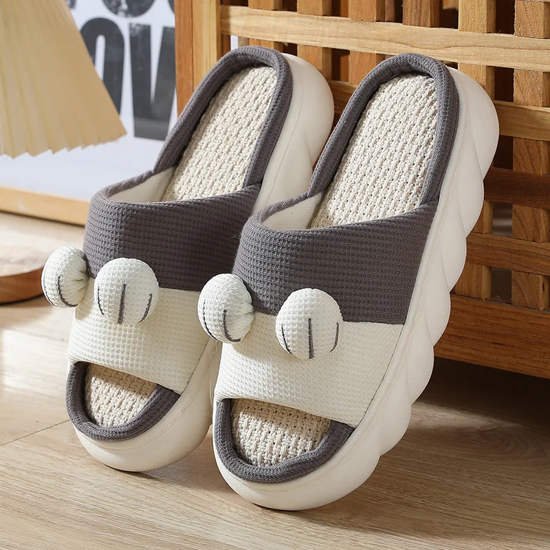 Linen slippers women thick soled home cotton and linen slippers men womens shoes Personalized deodorization Home Shoes