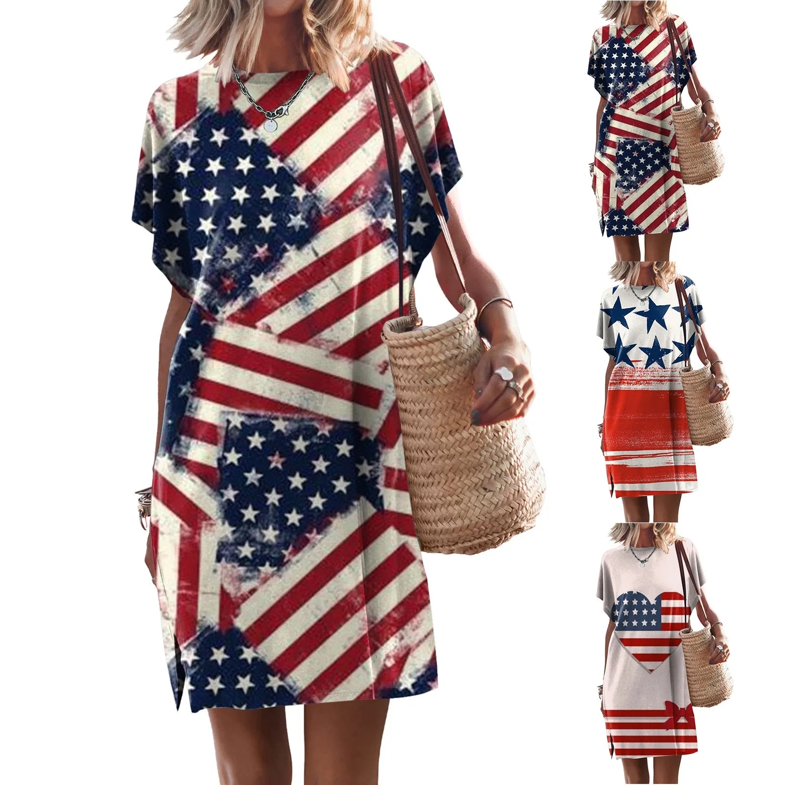

Женская летняя футболка с коротким рукавом, праздничное платье с принтом, повседневное пляжное мини-платье с разрезом, туника, топ, длинное платье для женщин