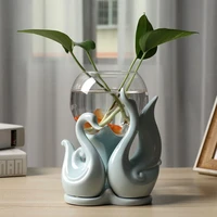 thermal transparent glass vase hydroponie interior green plant potsation with base fish tanks pot de fleur bonsai potation