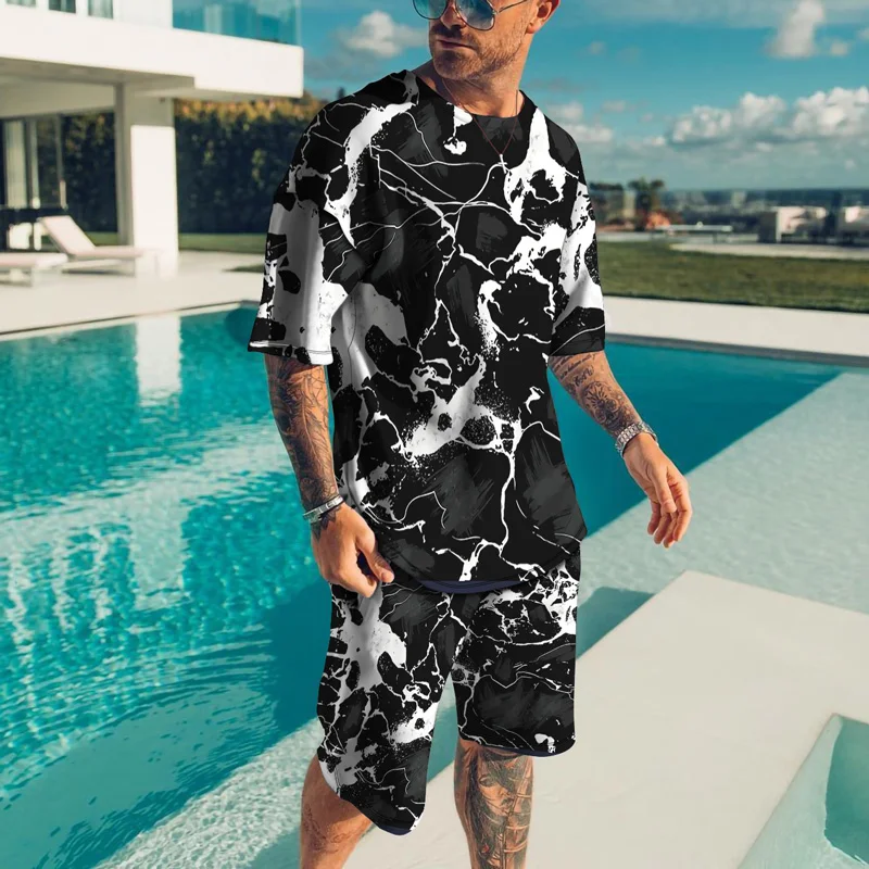 Men's Summer Clothing Set T-shirts Shorts 2 Pieces Fashion Casual Oversized 3D Printed Tracksuit Breathable Jogging Sportswear