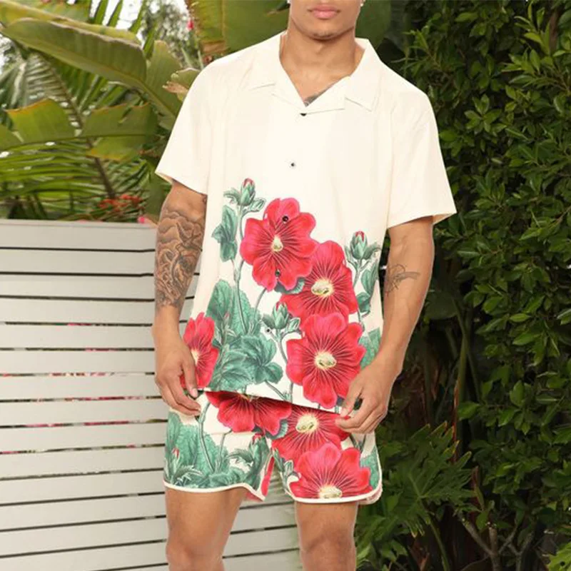 

Men Outfit Set 2022 European American Summer New Men's Sports Casual Daily Loose Trend Short-sleeved Shirt Shorts Suit