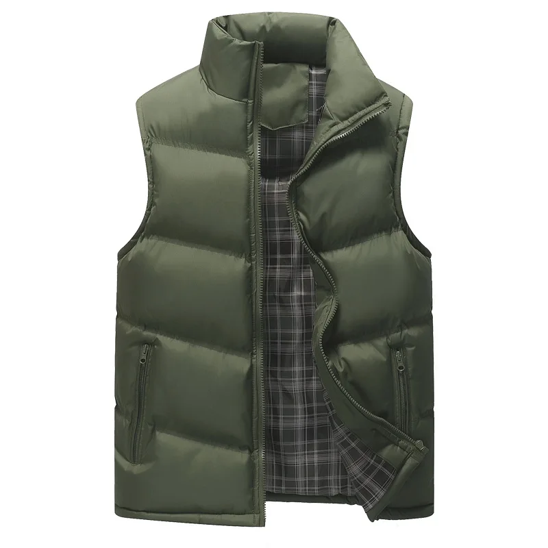 

Men Down Cotton Vest Check Pattern Lining Sleeveless Solid Vest Jacket Men Slim Fit For Casual Autumn Winter Daily Men Waistcoat