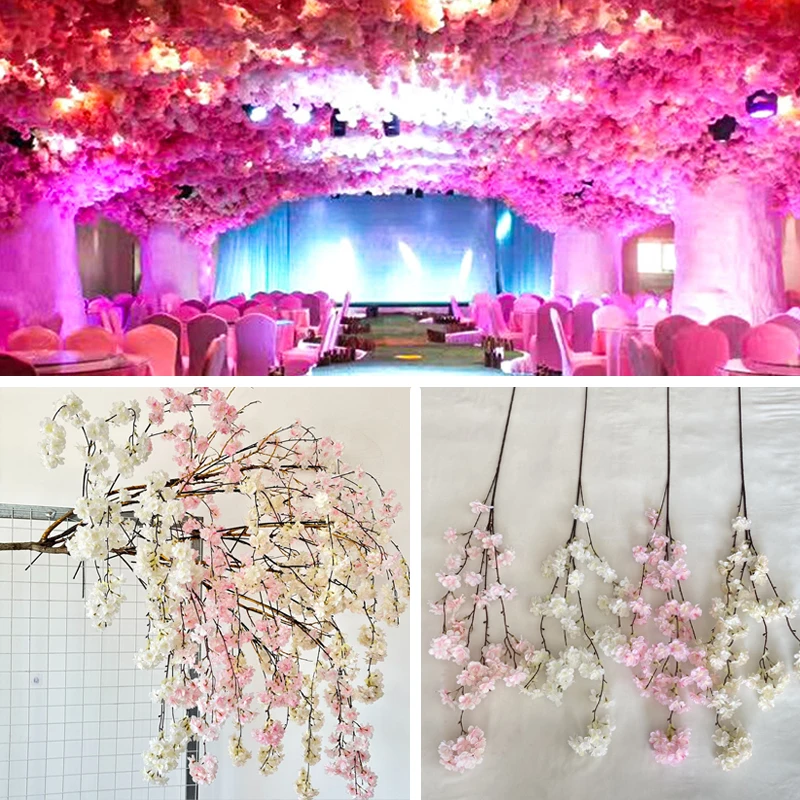 Розовый красный белый подвесной искусственный цветок ветка вишни украшение для