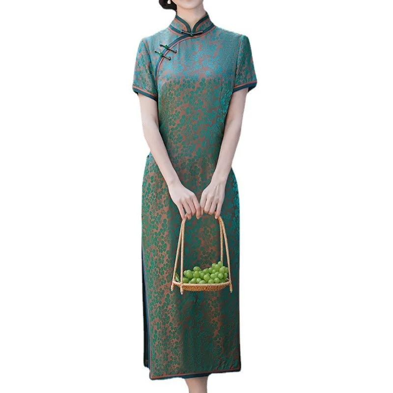 Высокое качество из натурального шелка Cheongsam Qipao женский 2024 новое летнее платье