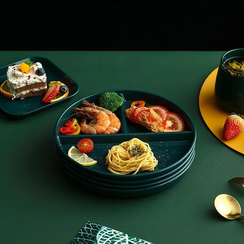 

Three-Grid Western Compartment Plate For Food Fruit Salad Divided Plate Wheat Straw Diet Meal Plate Food Tray Kitchen Dinnerware