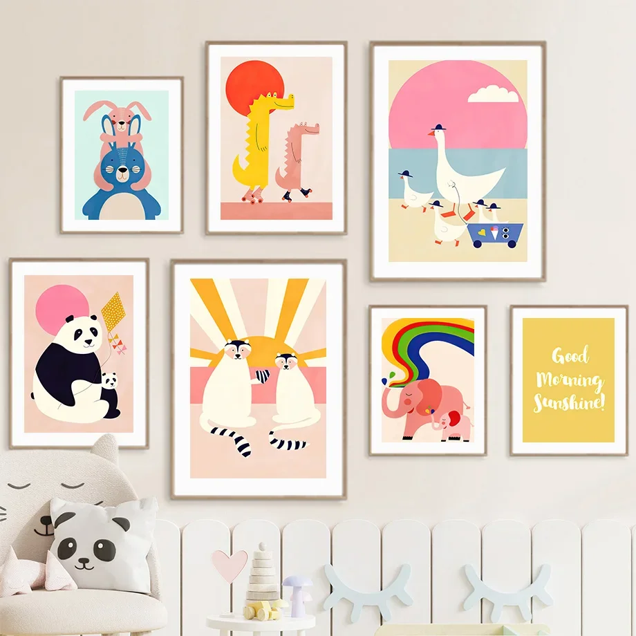 Красная панда слон утка динозавр радуга фото настенная живопись на холсте