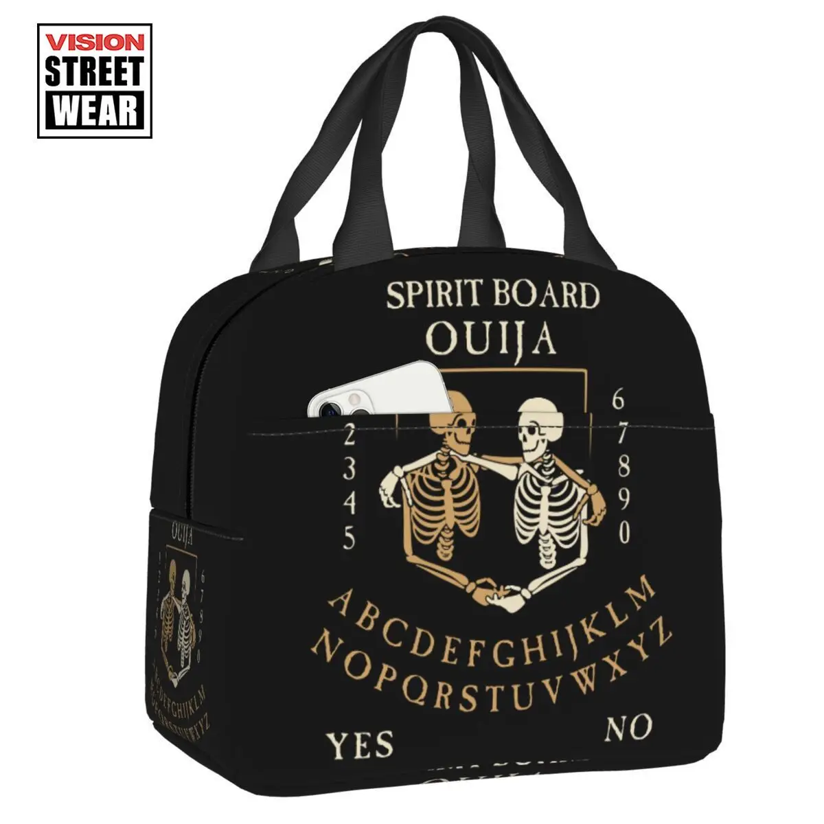 

2023 New Spirit Board Ouija With Skeletons Thermal Insulated Lunch Bag Lunch Tote For Kids School Children Storage Food Box
