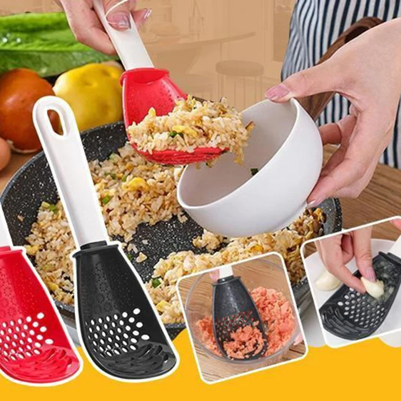 

Cooking Spoon Multifunctional Kitchen Colander Heat-resistant Hanging Hole Potato Garlic Press Kitchen Gadget Salad Tool